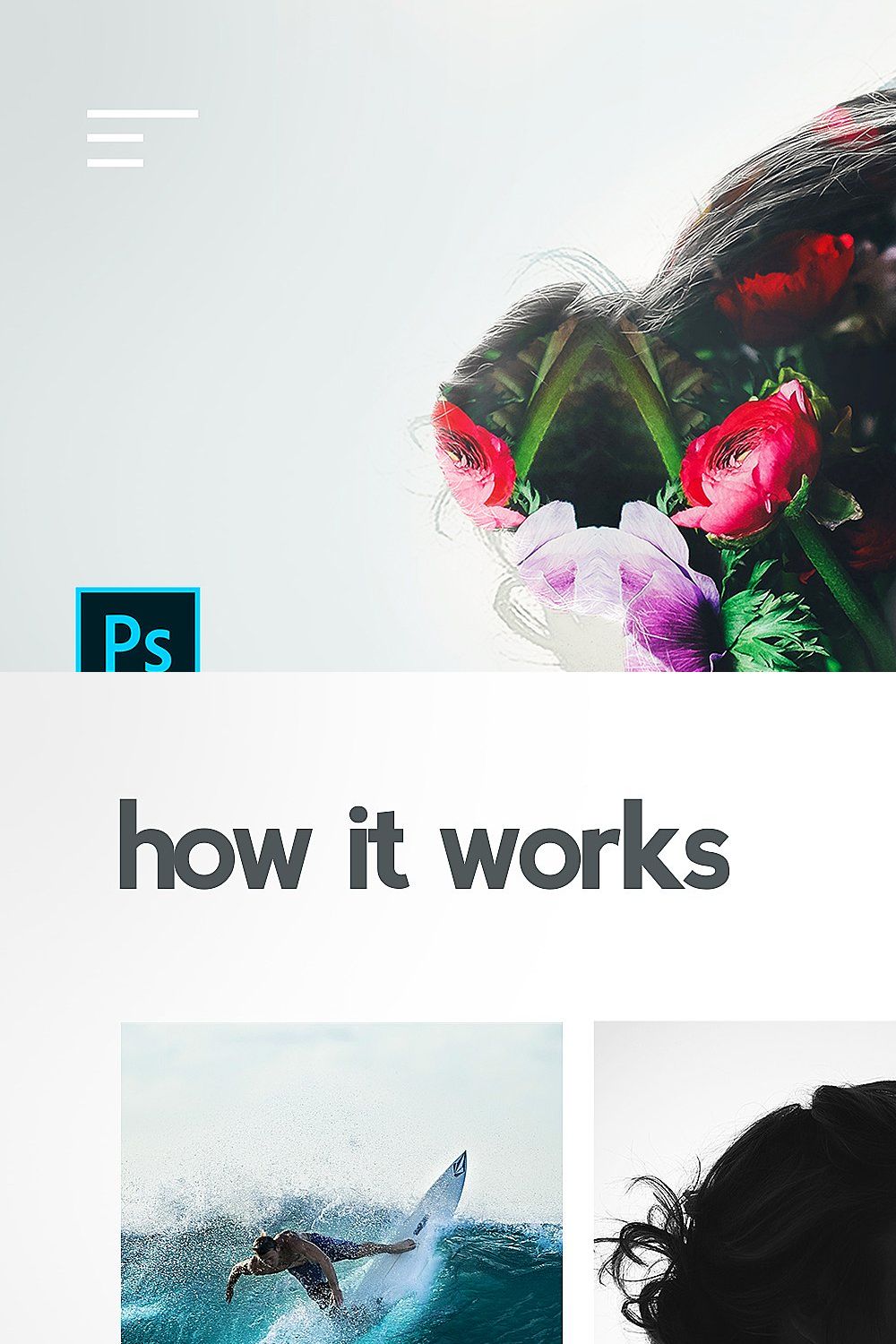 Double Exposure Photoshop Action pinterest preview image.