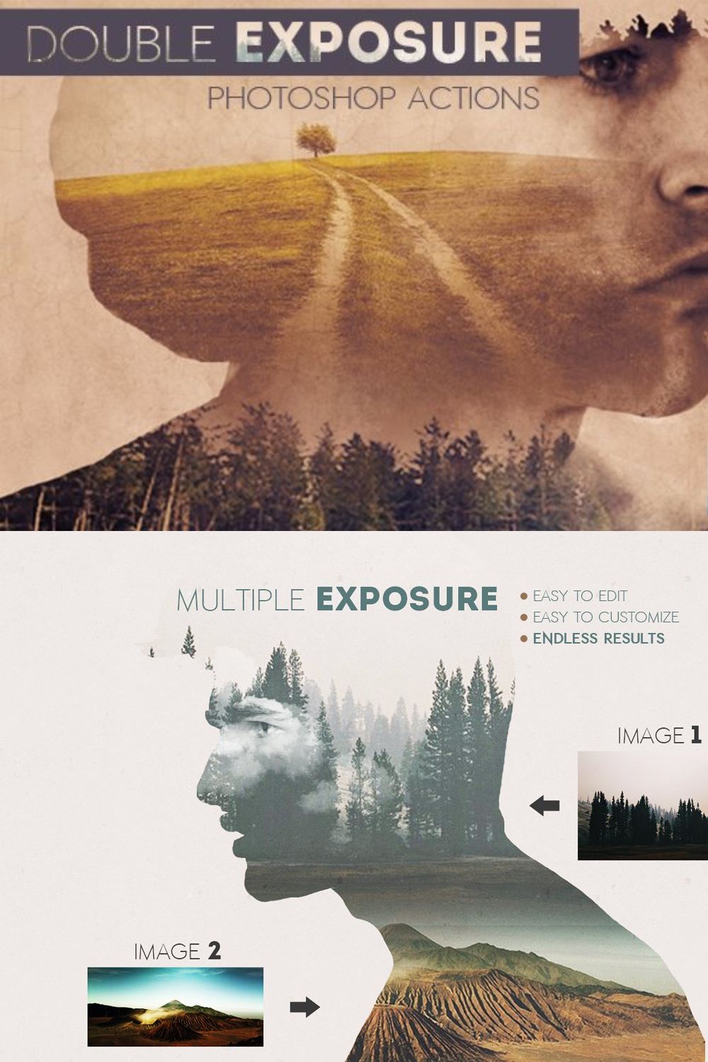 Double Exposure Photoshop Creator pinterest preview image.