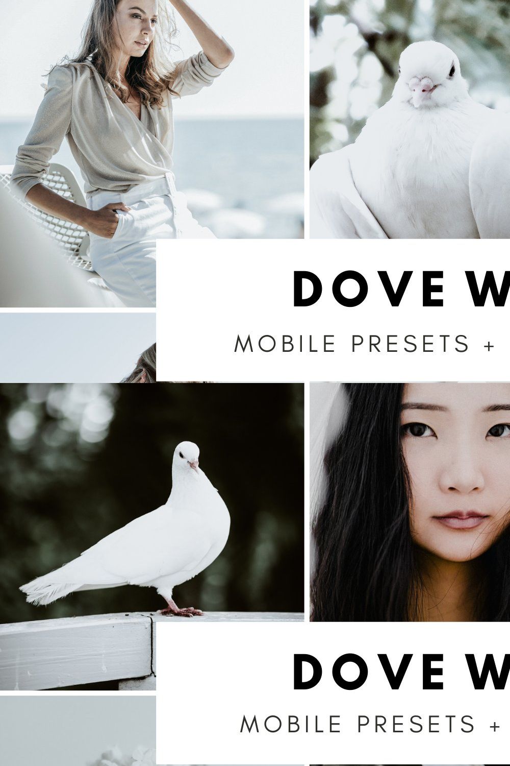 Dove White Mobile Lightroom Presets pinterest preview image.