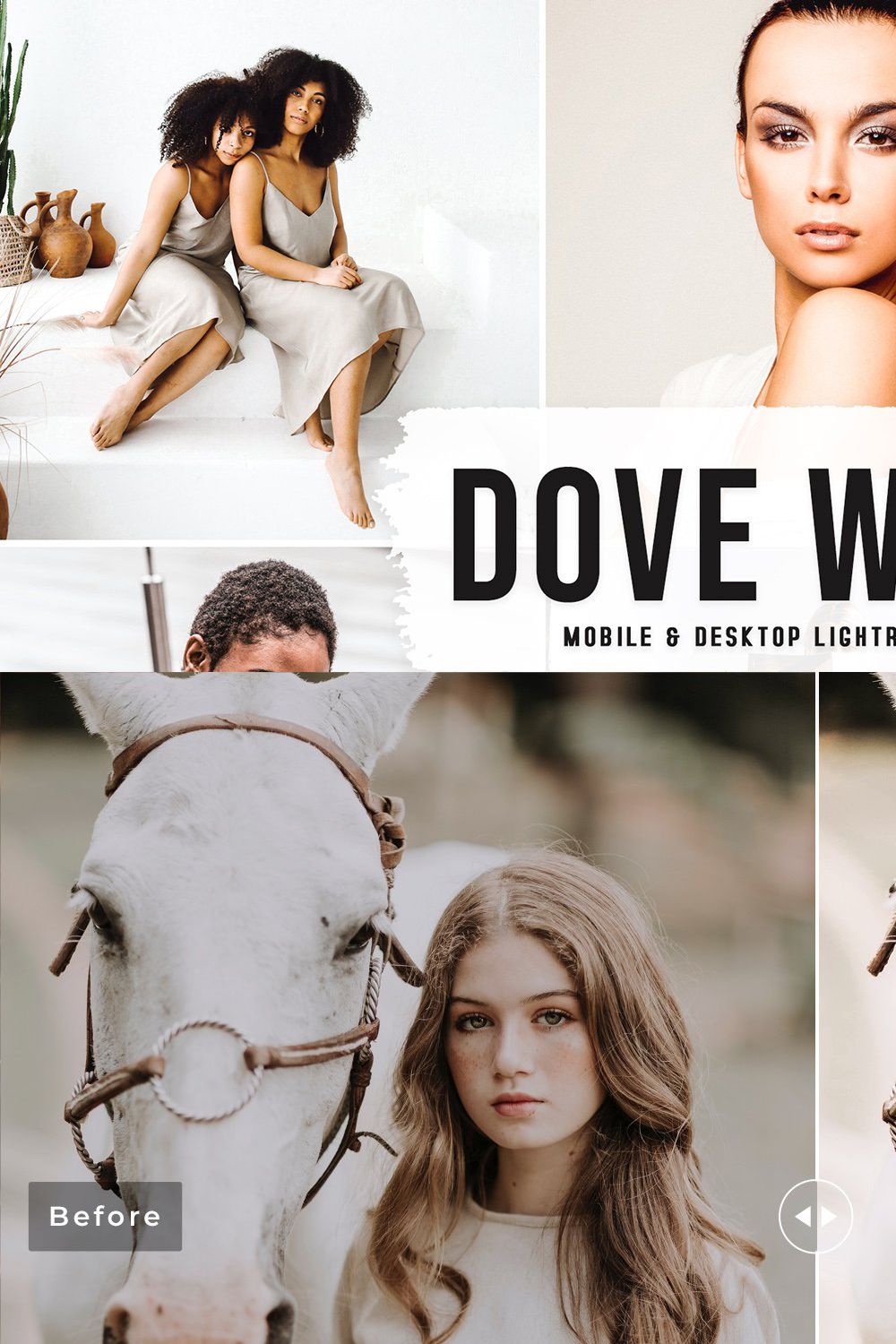 Dove White Pro Lightroom Presets pinterest preview image.