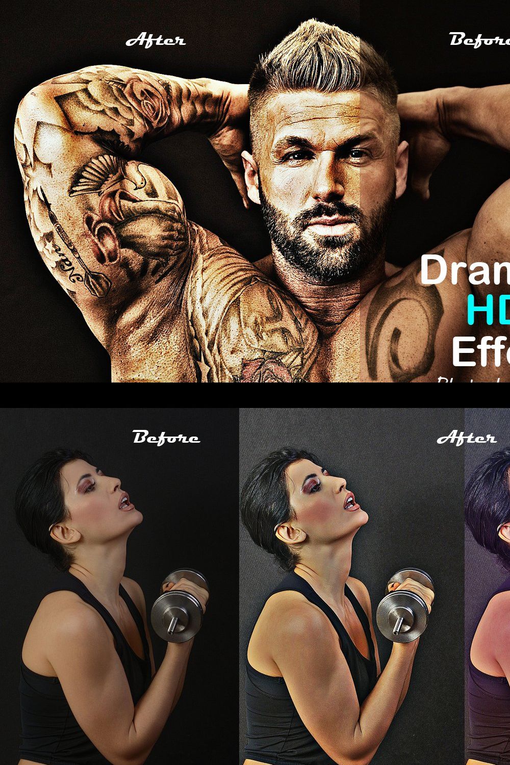 Dramatic HDR Effect Photoshop Action pinterest preview image.