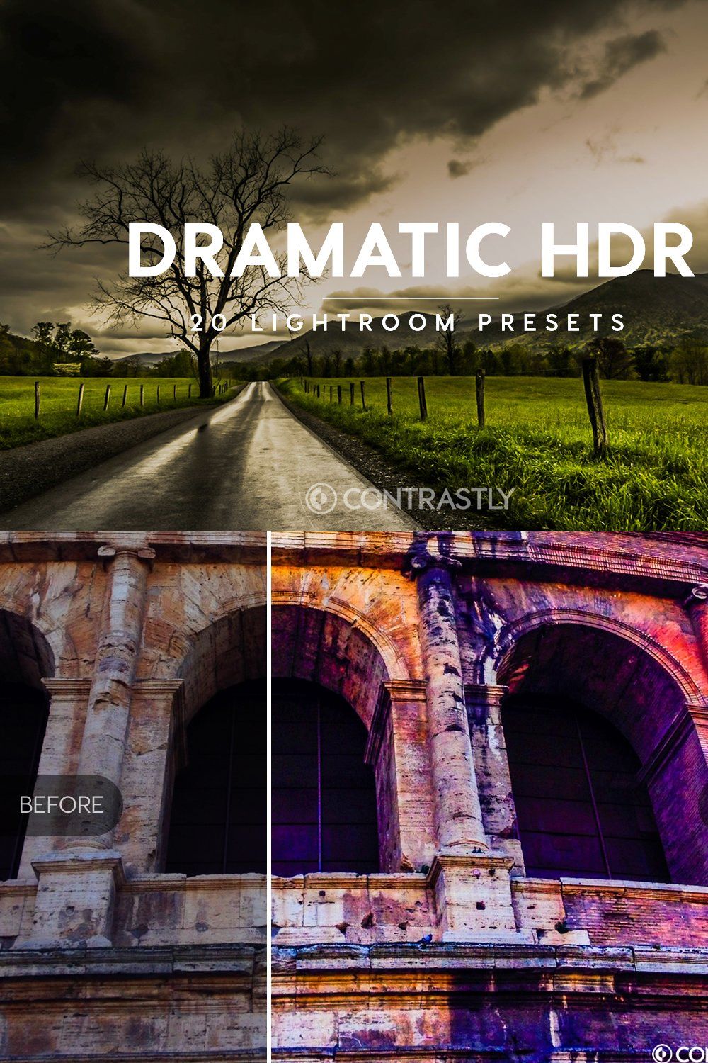 Dramatic HDR Lightroom Presets pinterest preview image.