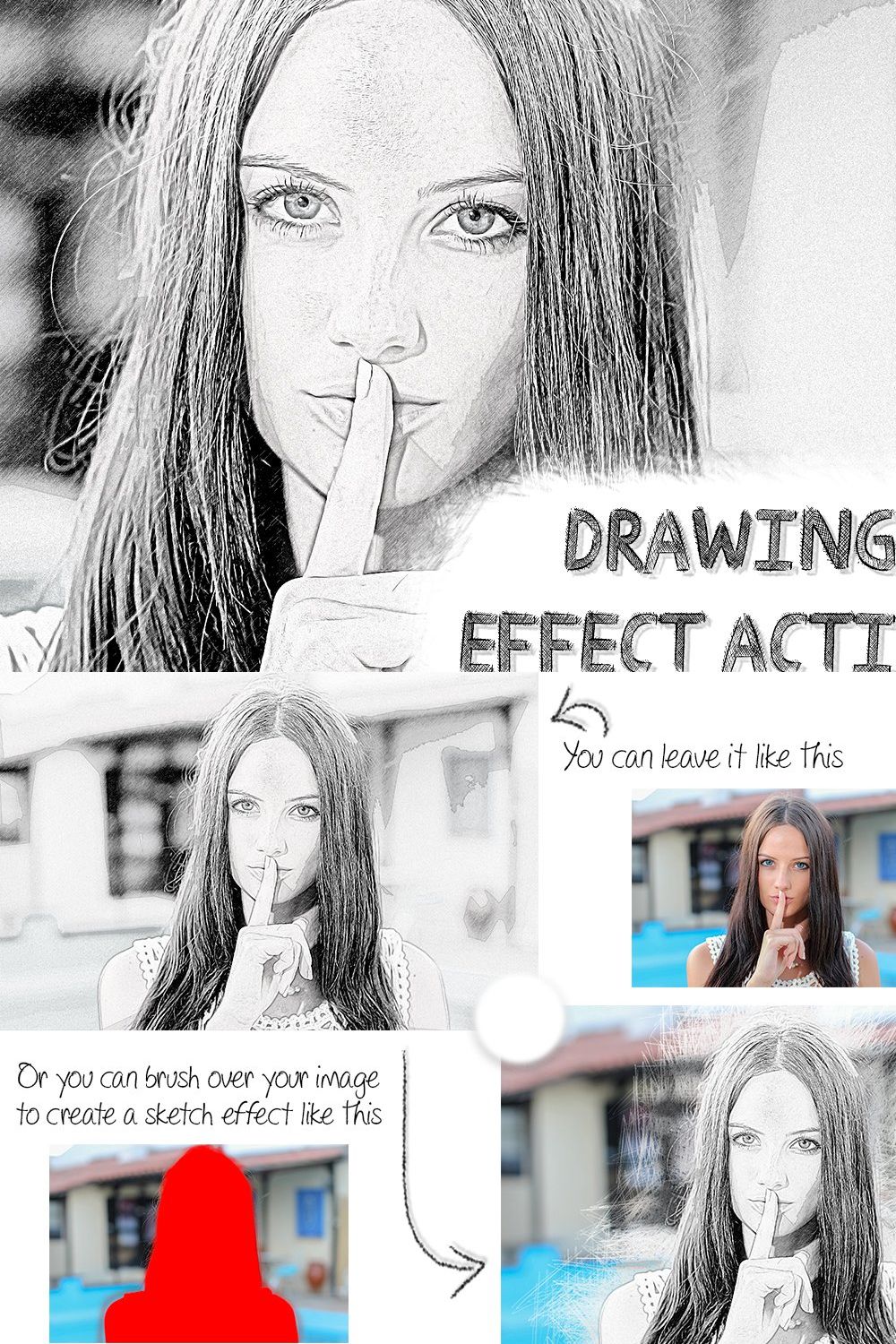 Drawing Effect Photoshop Action pinterest preview image.