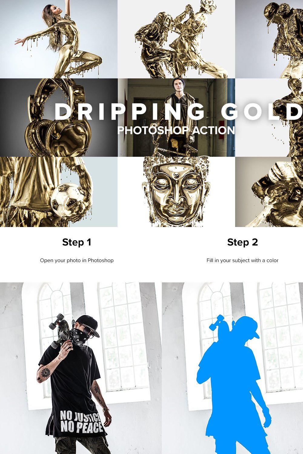 Dripping Gold Photoshop Action pinterest preview image.