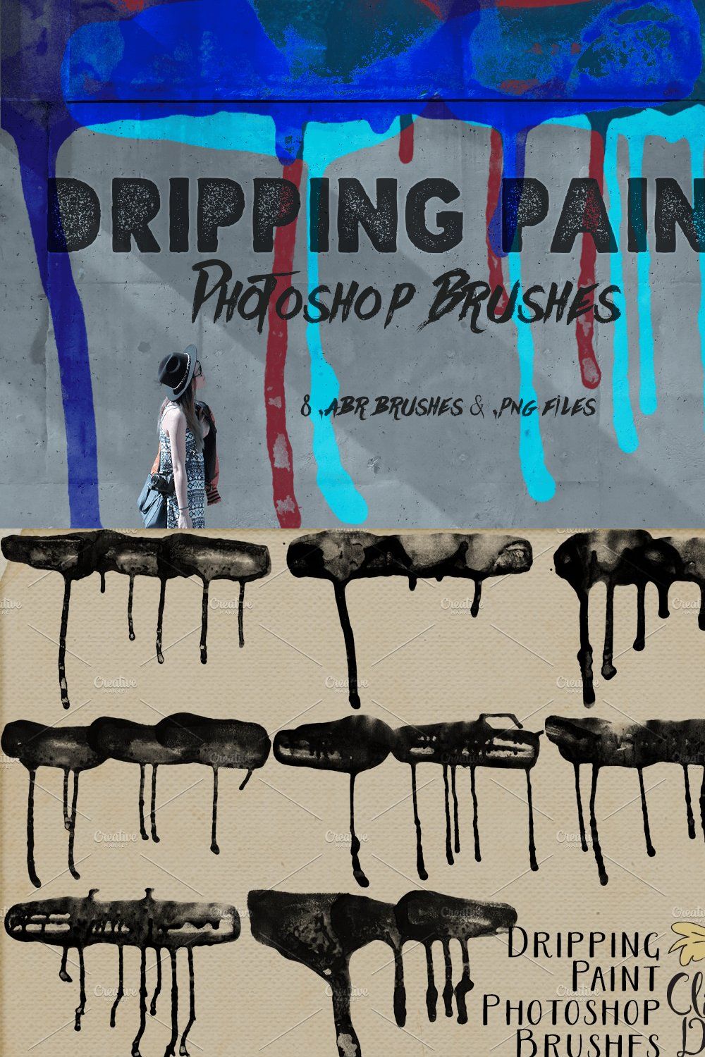 Dripping Paint Photoshop Brushes pinterest preview image.