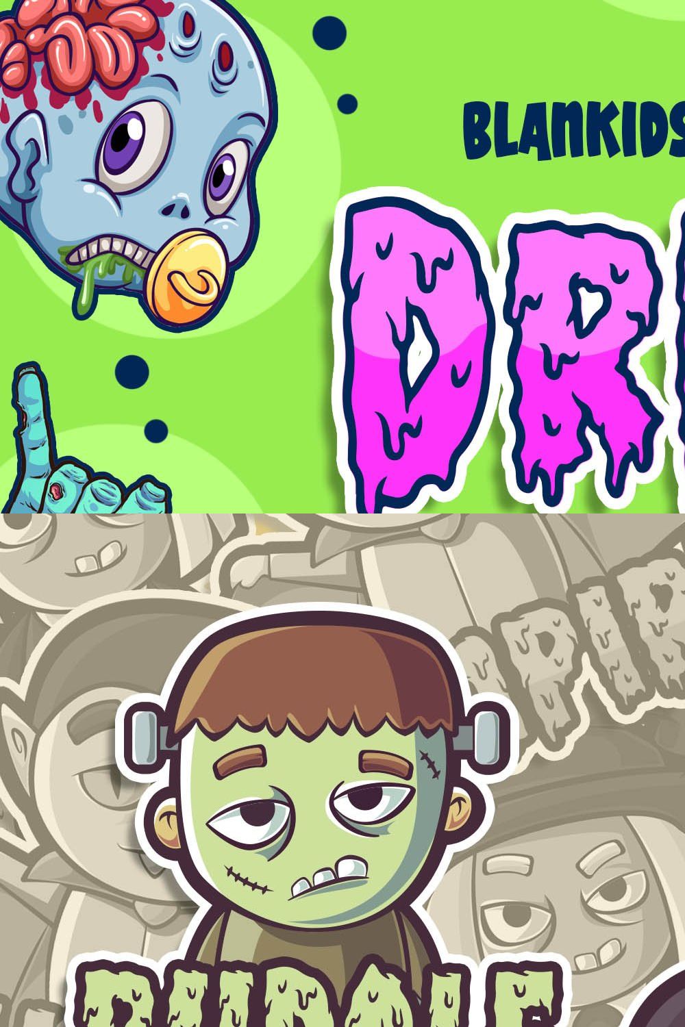 Drippy Zombie a playful Spooky Font pinterest preview image.