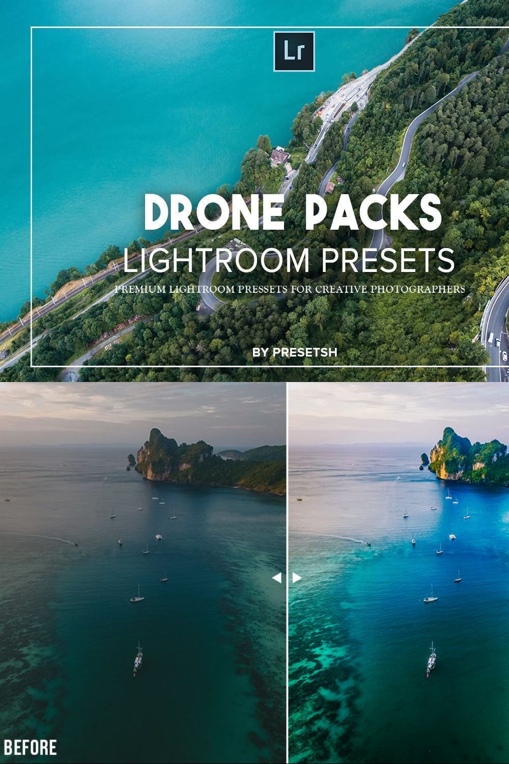 Drone Lightroom Presets & Photoshop pinterest preview image.