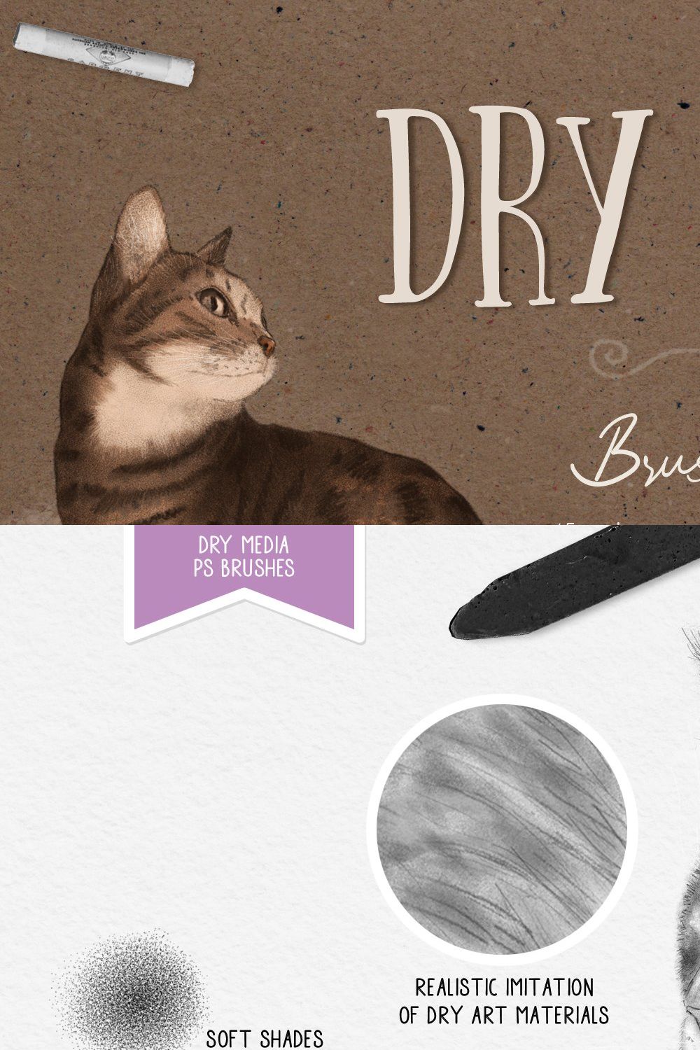 Dry media. Brushes for PS pinterest preview image.