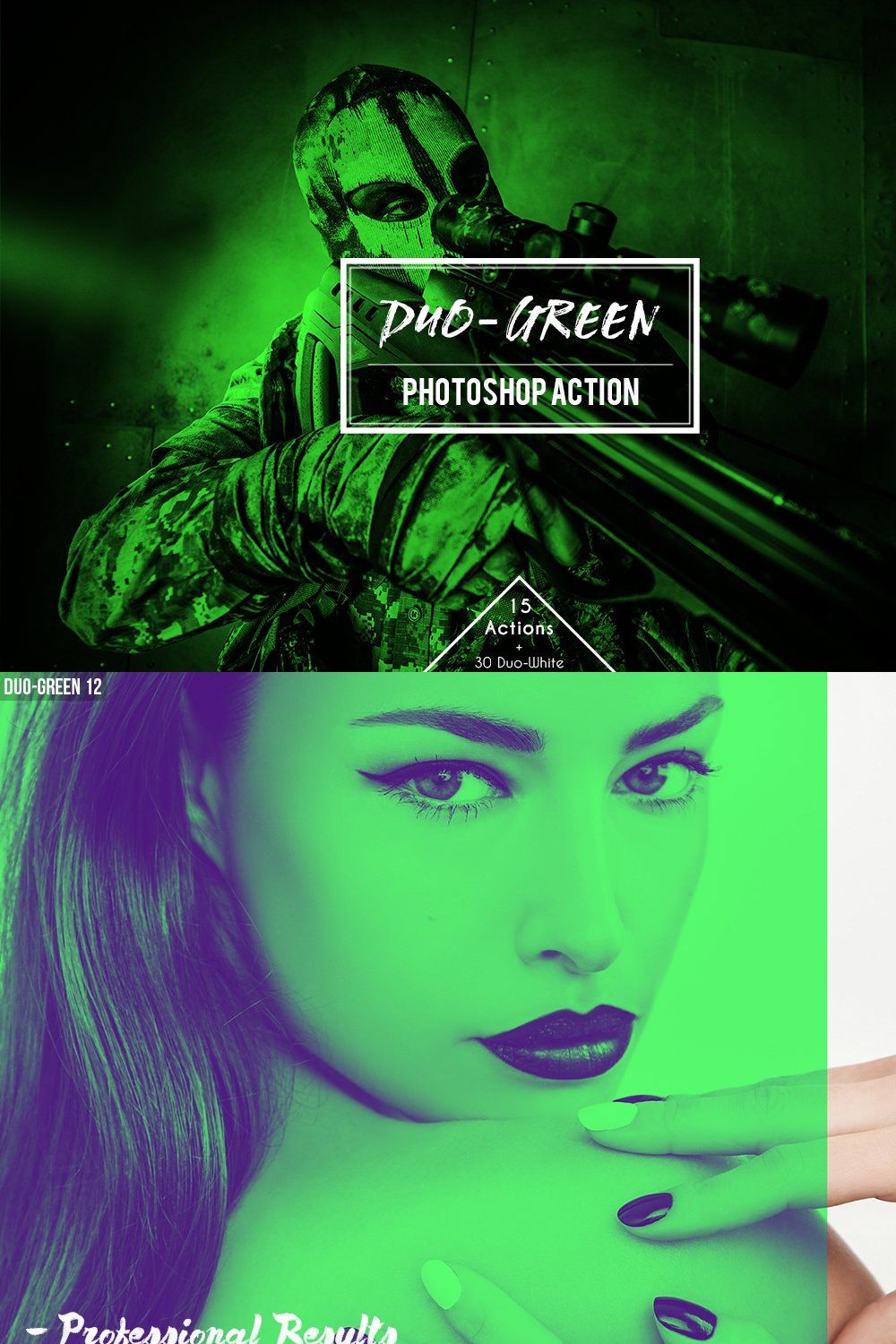 Duo-Green Duotone Photoshop Action pinterest preview image.