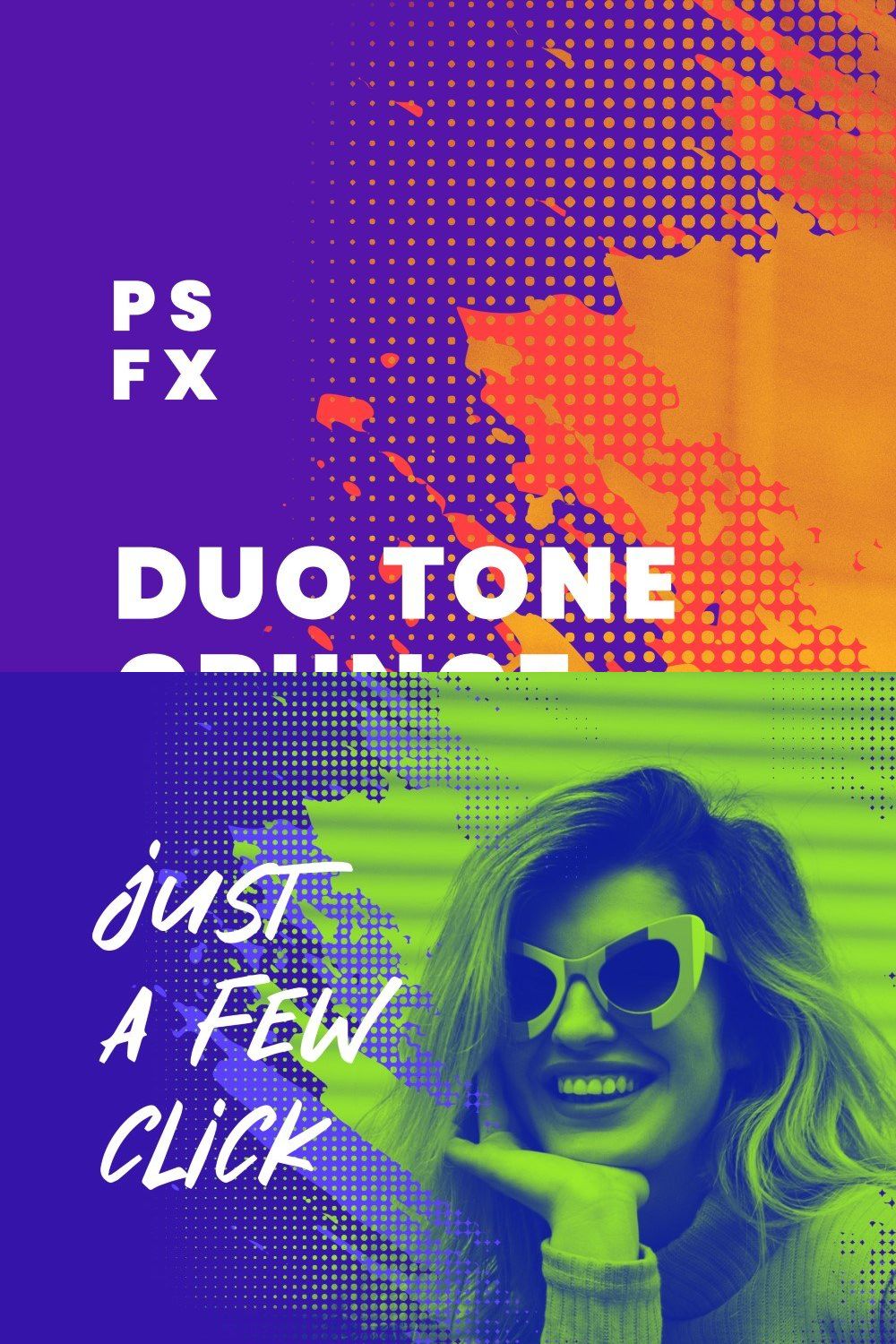 Duo Tone Grunge Photo Effect Psd pinterest preview image.