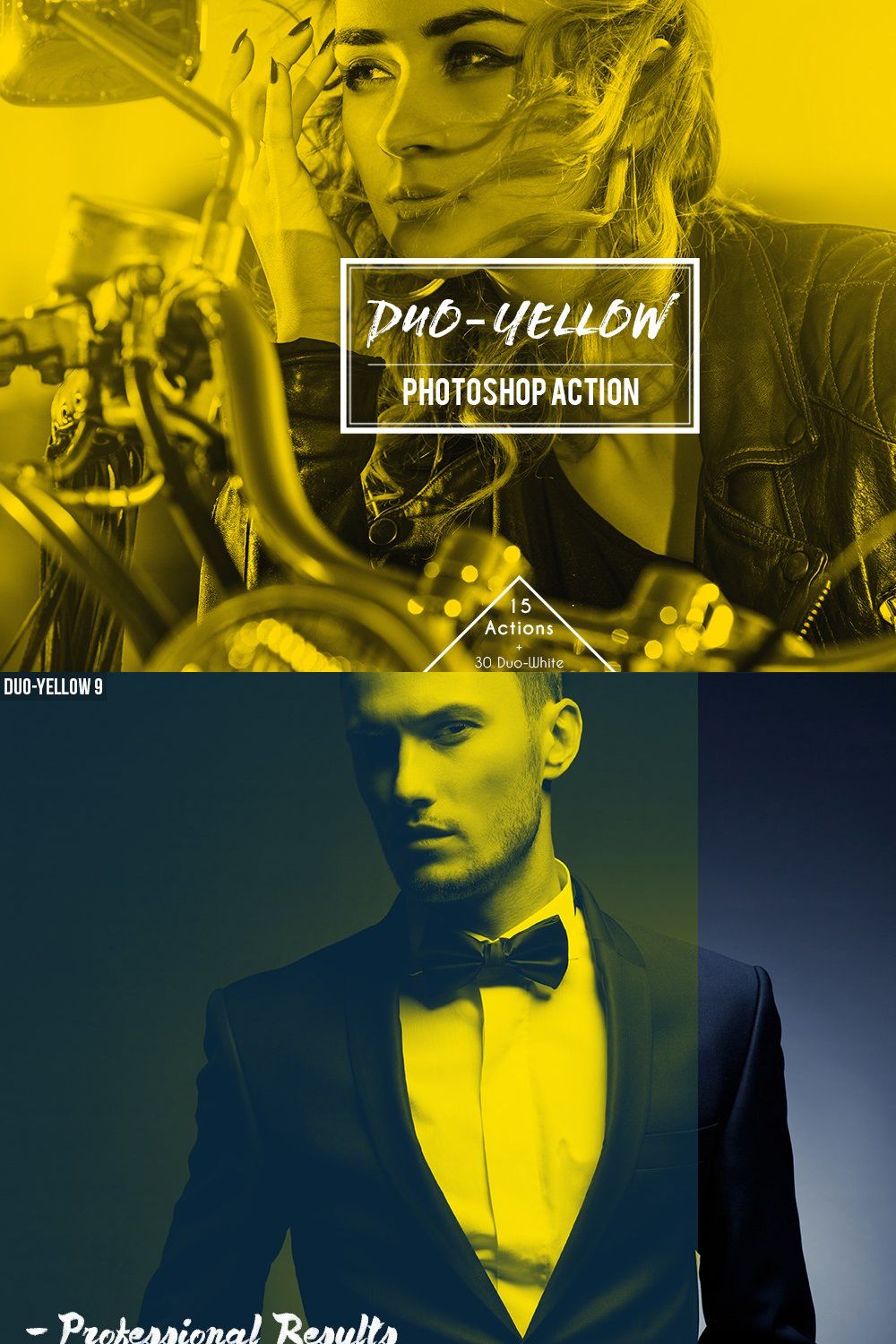 Duo-Yellow Duotone Photoshop Action pinterest preview image.
