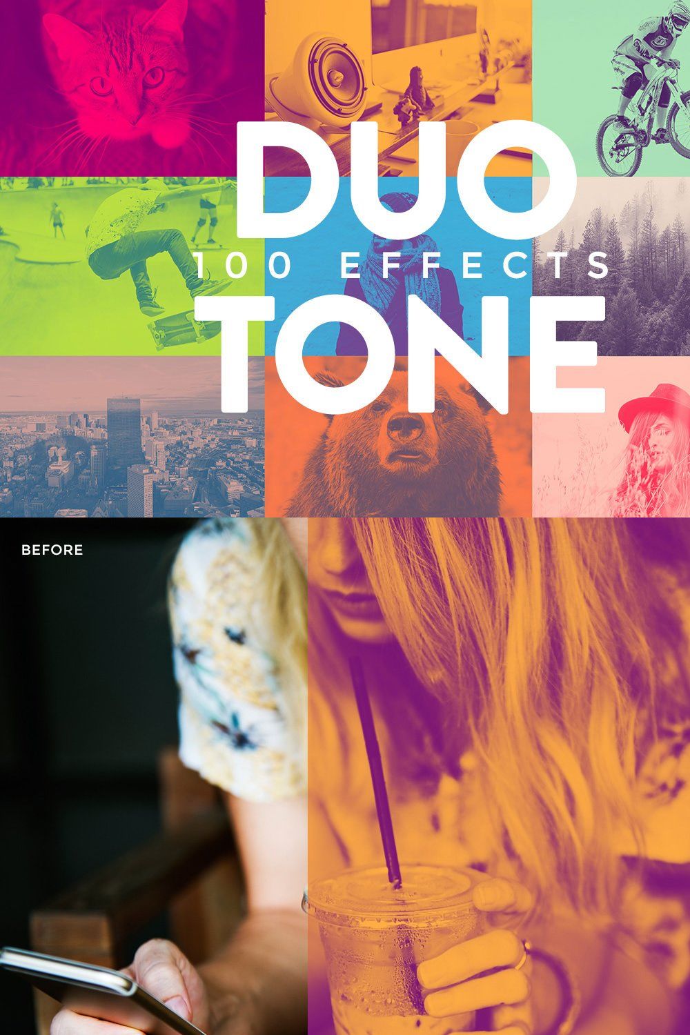 Duotone Effects Photoshop Action pinterest preview image.