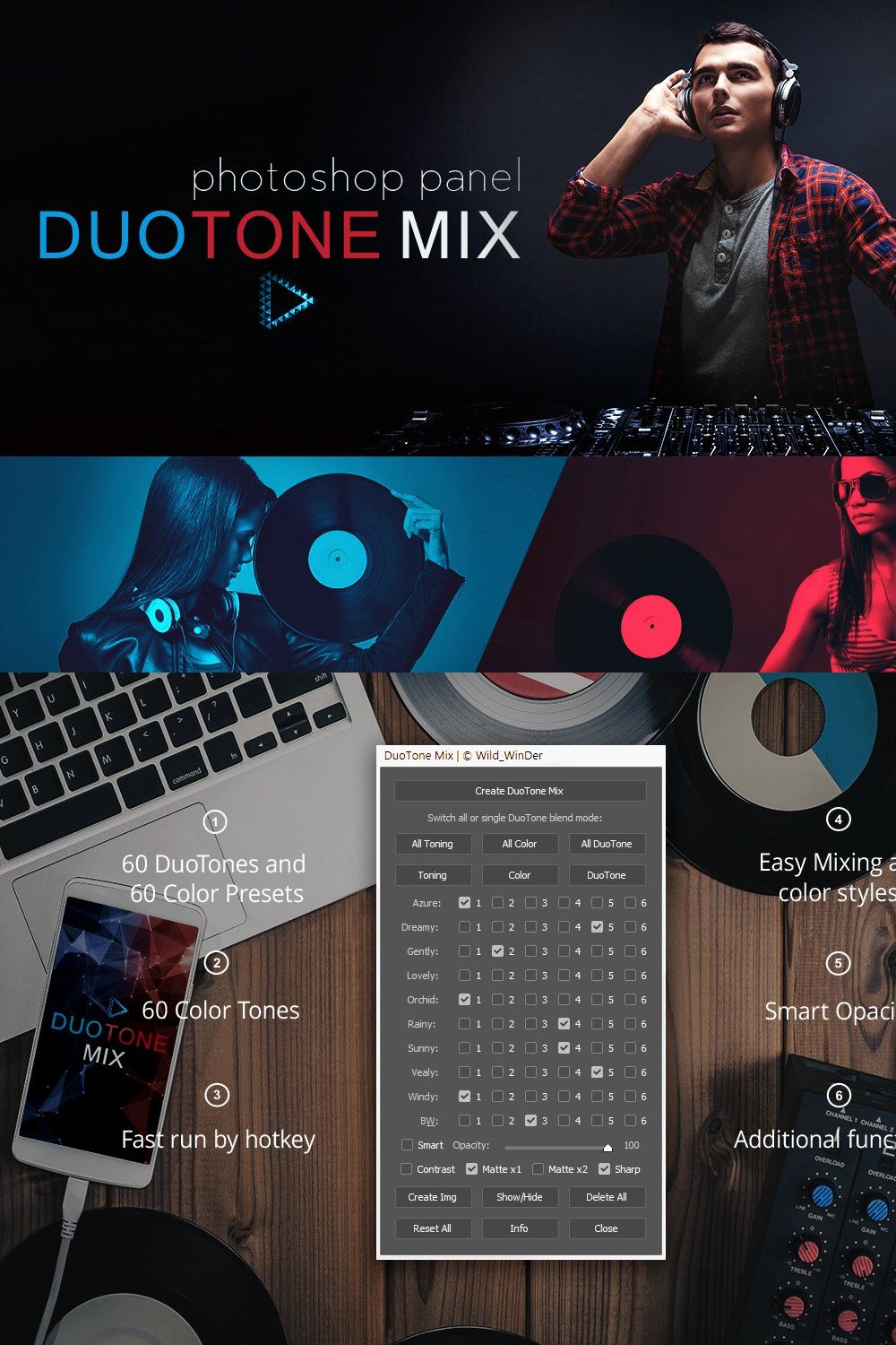 DuoTone Mix Photoshop Panel pinterest preview image.