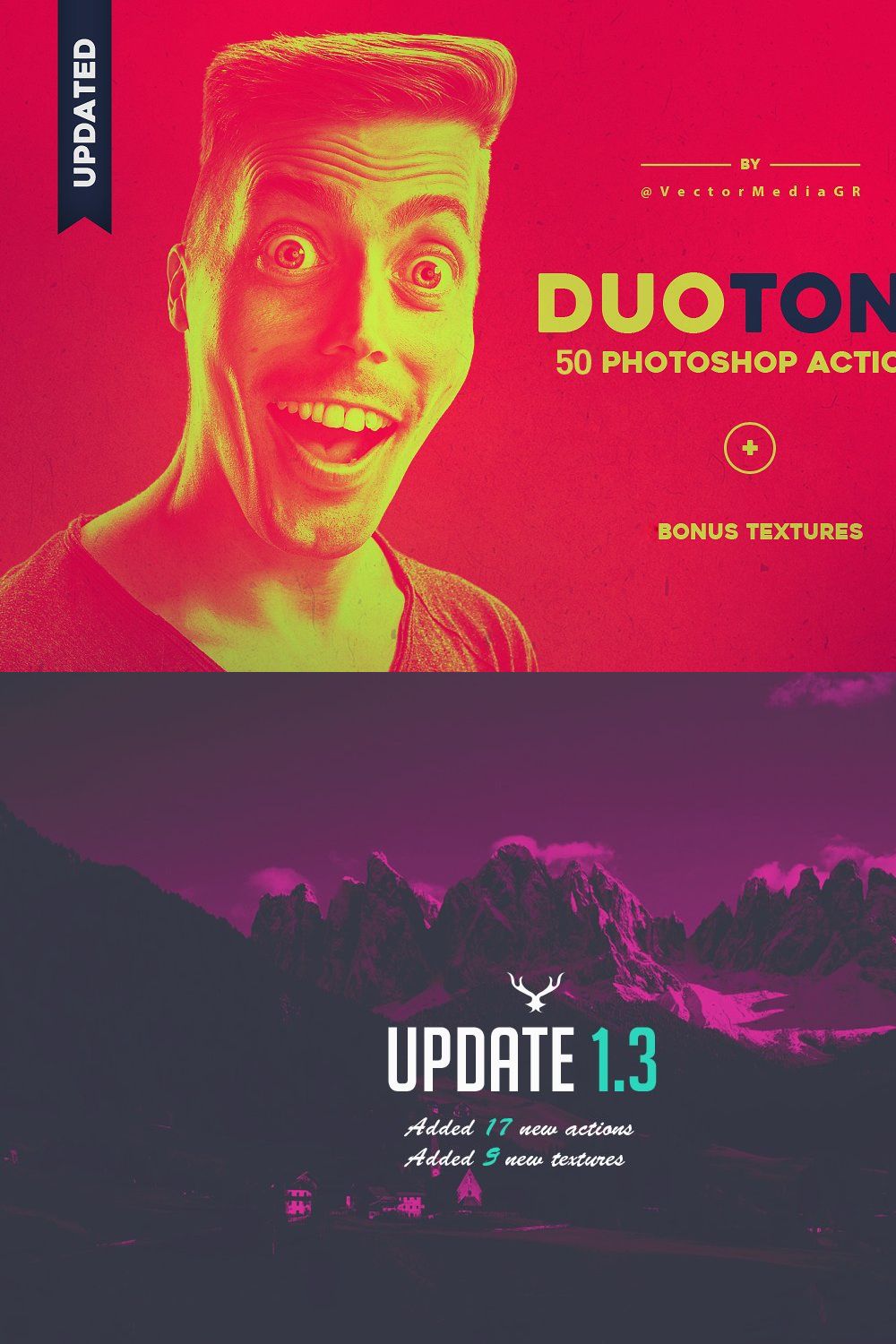 Duotone Photoshop Actions & Textures pinterest preview image.
