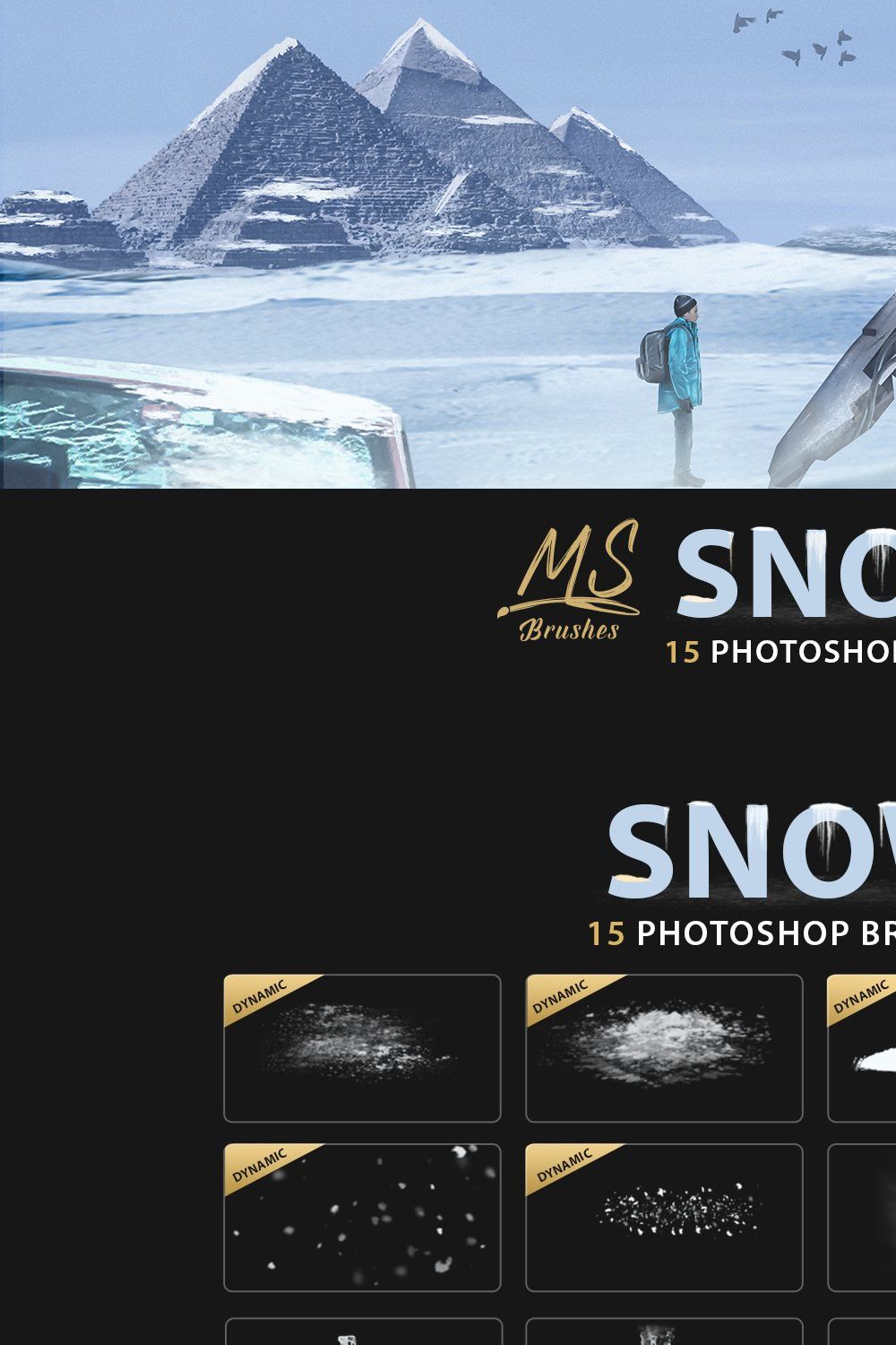 Dynamic Snow Photoshop Brushes pinterest preview image.