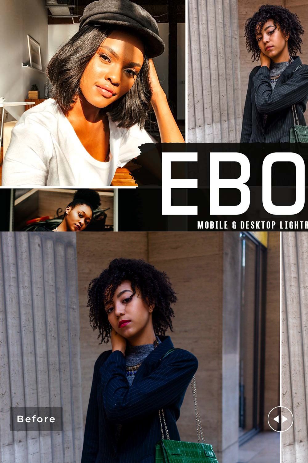 Ebony Pro Lightroom Presets pinterest preview image.