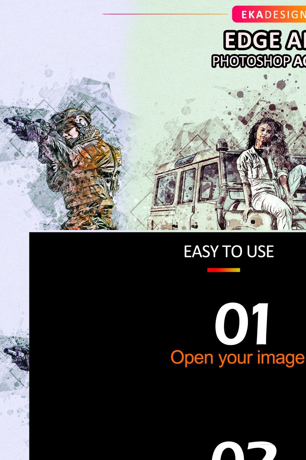 Edge Art Photoshop Action pinterest preview image.