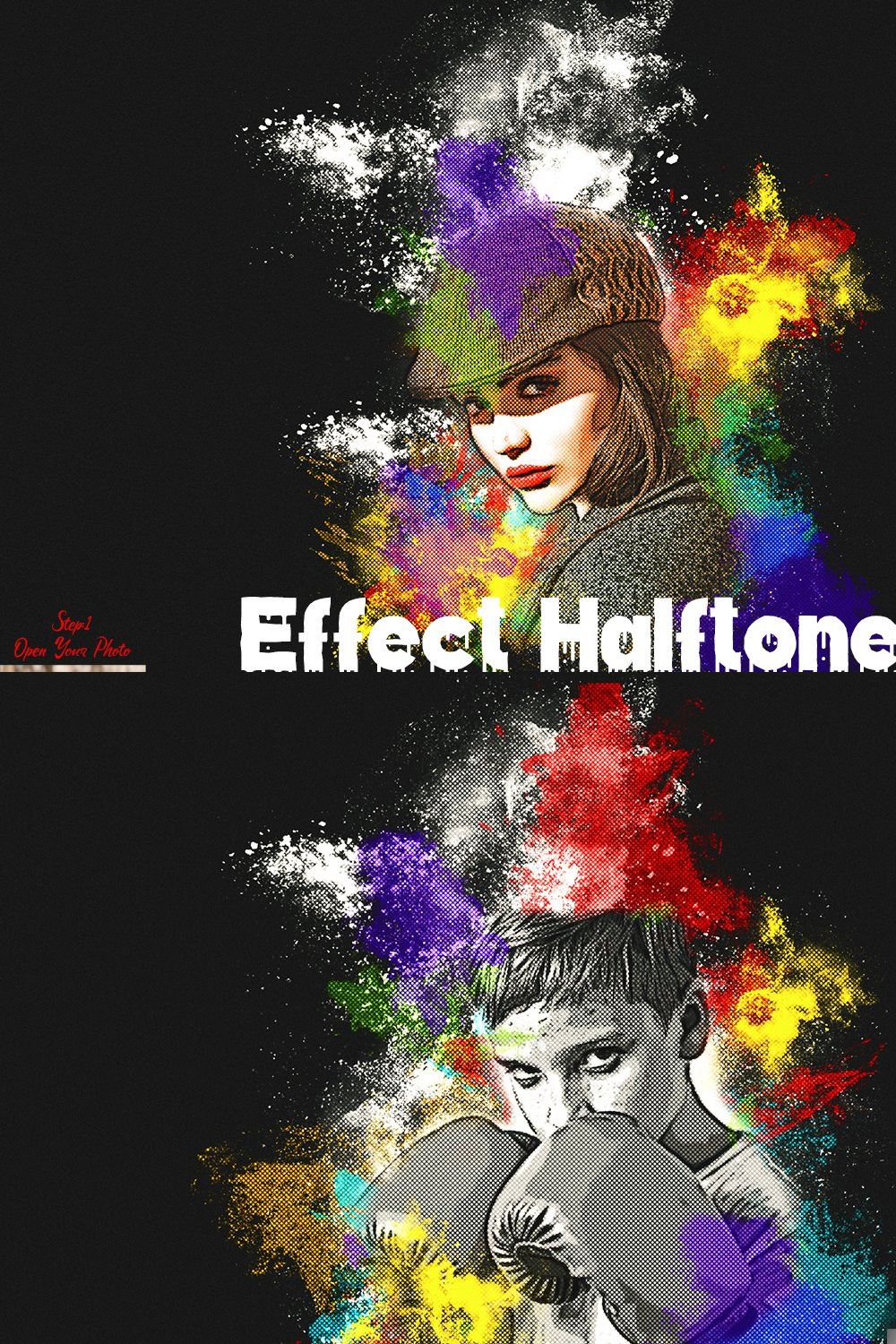 Effect Halftone Photoshop Action pinterest preview image.
