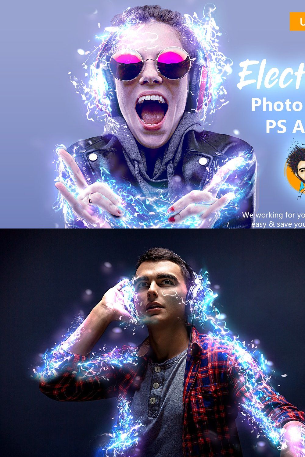 Electricity Photo Effect PS Action pinterest preview image.
