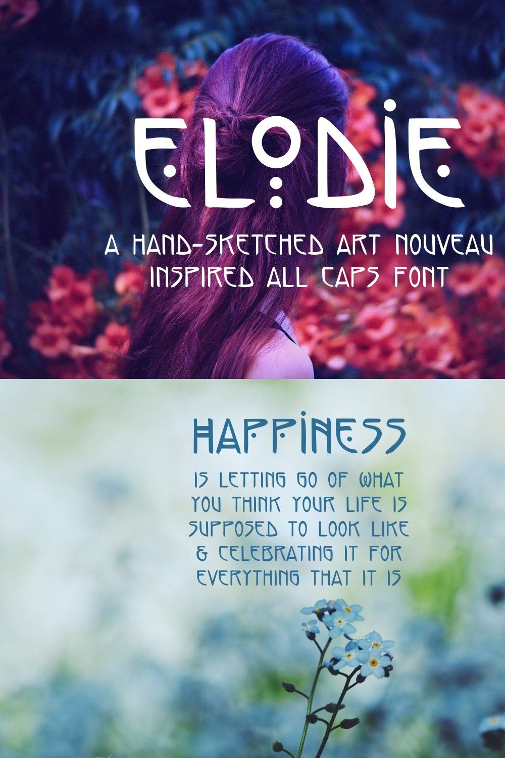 Elodie - Hand Made Art Nouveau Font pinterest preview image.