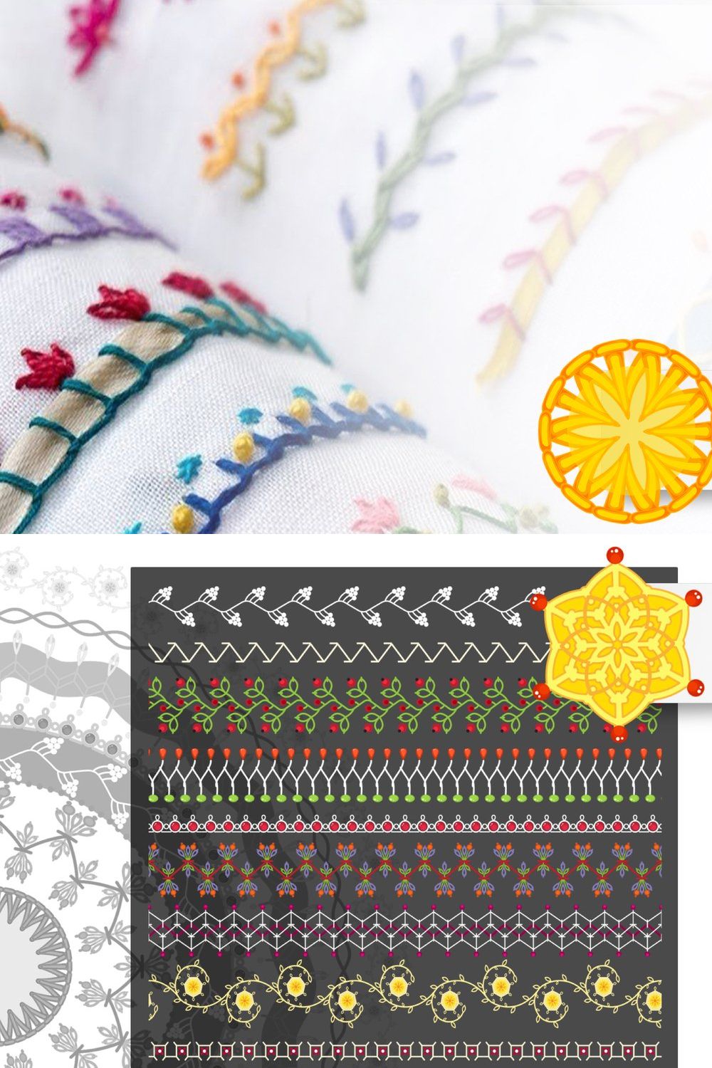 Embroidery. Vector Brushes & Pattern pinterest preview image.