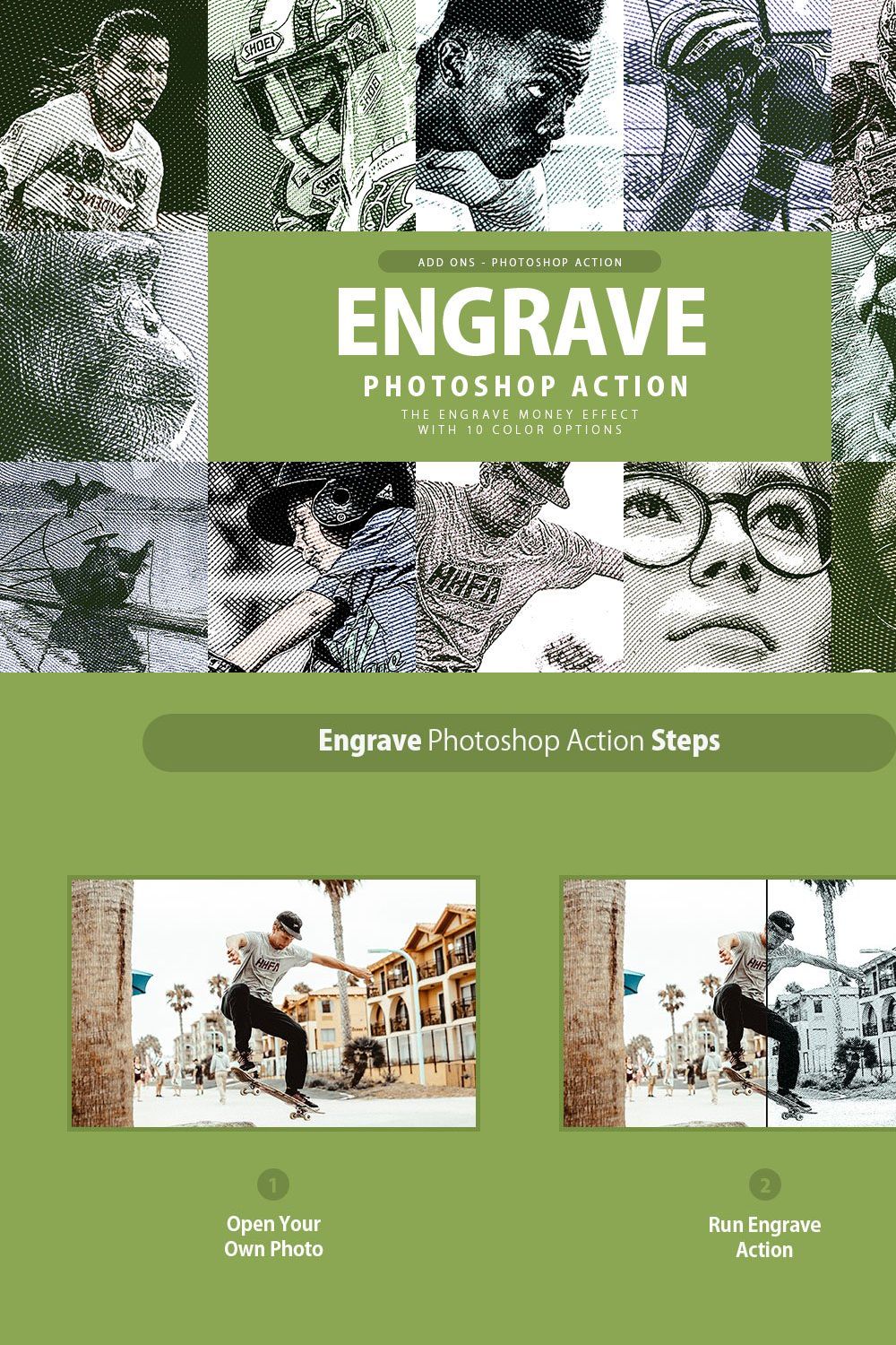 Engrave Photoshop Action pinterest preview image.