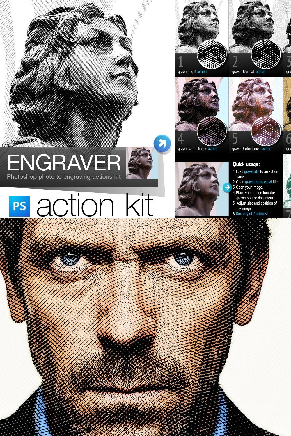 Engrave Photoshop Actions Kit pinterest preview image.