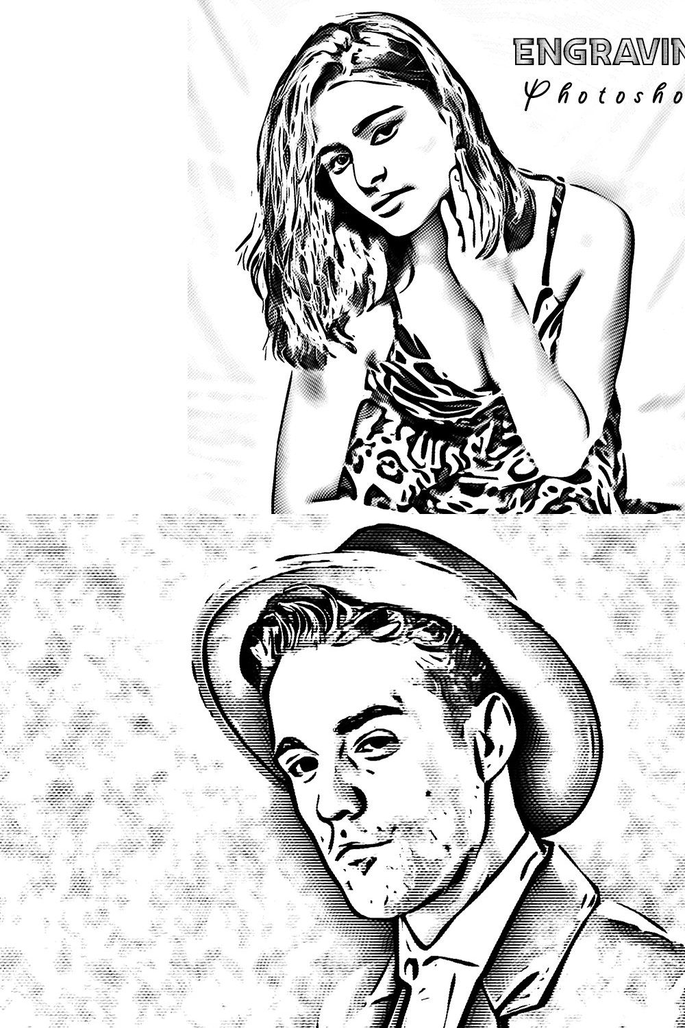 Engraving Sketch Photoshop Action pinterest preview image.