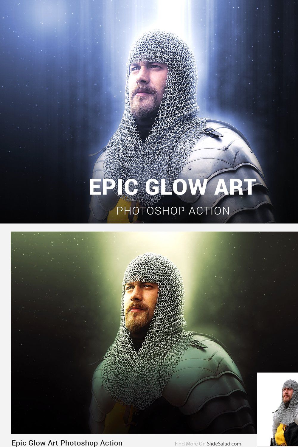 Epic Glow Photoshop Action pinterest preview image.