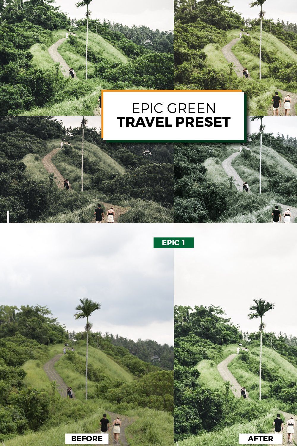 Epic Green Travel Lightroom Presets pinterest preview image.