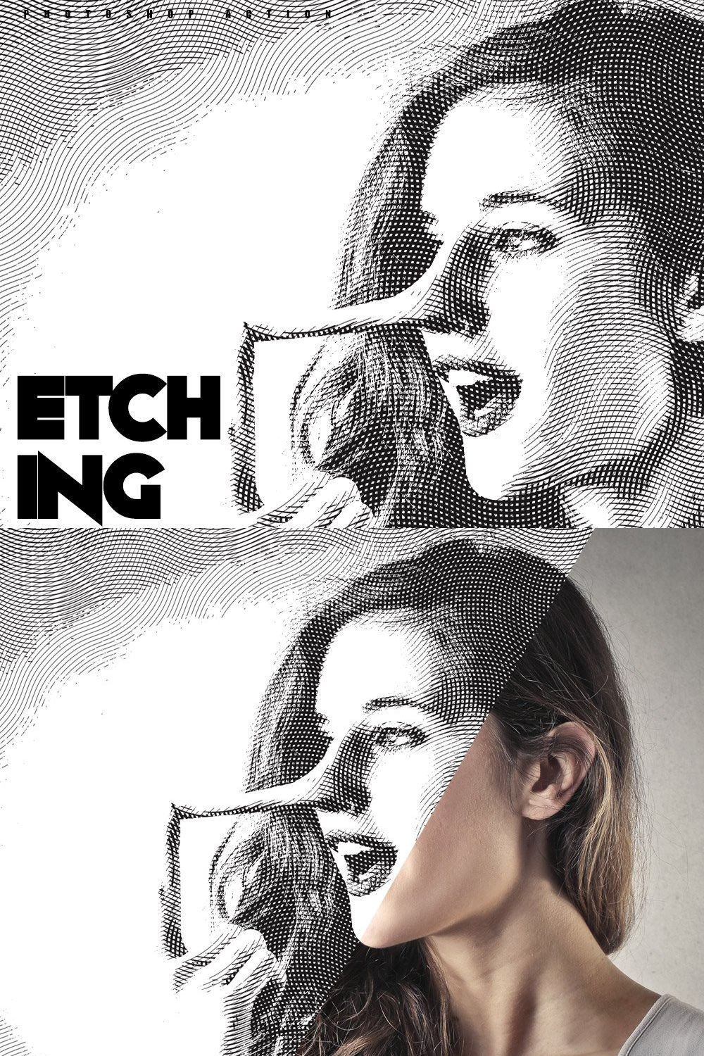 Etching Photoshop Action pinterest preview image.