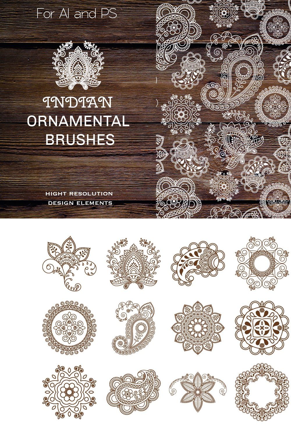 Ethnic Indian Ornamental Brushes pinterest preview image.