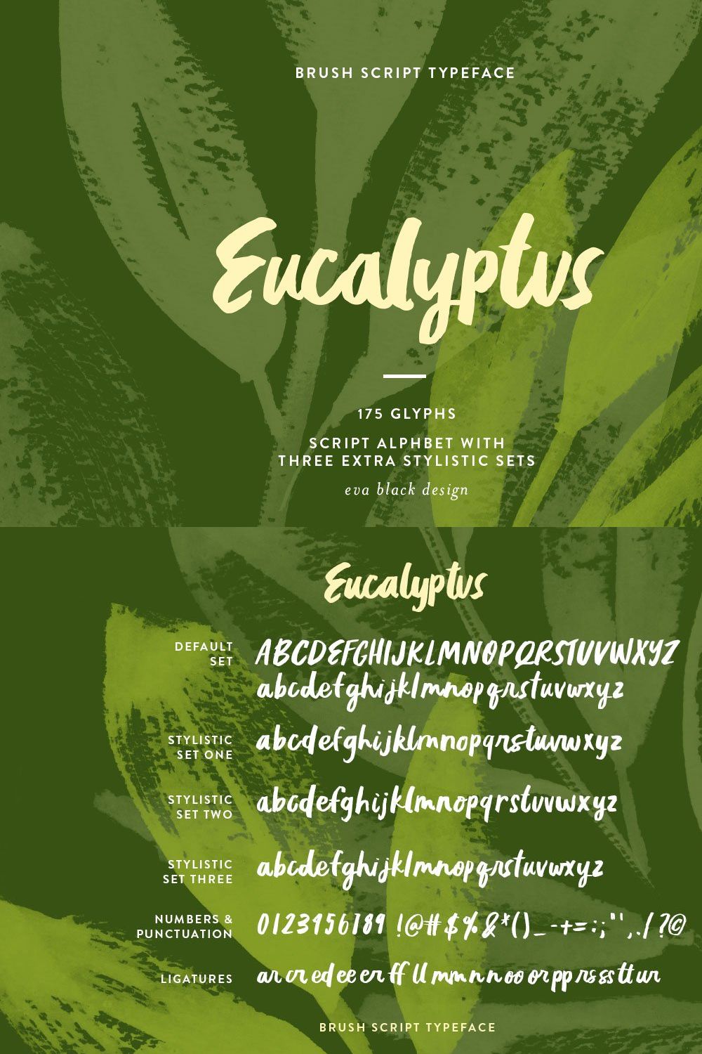 Eucalyptus Brush Script pinterest preview image.