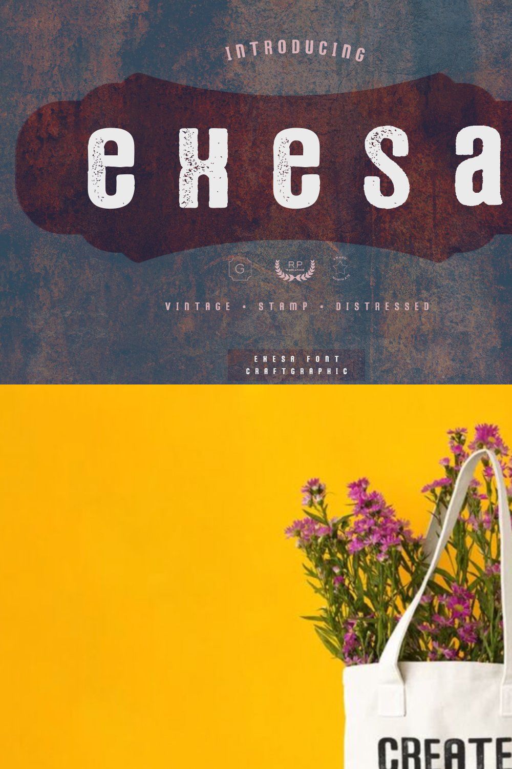 Exesa - Vintage Stamp Font pinterest preview image.