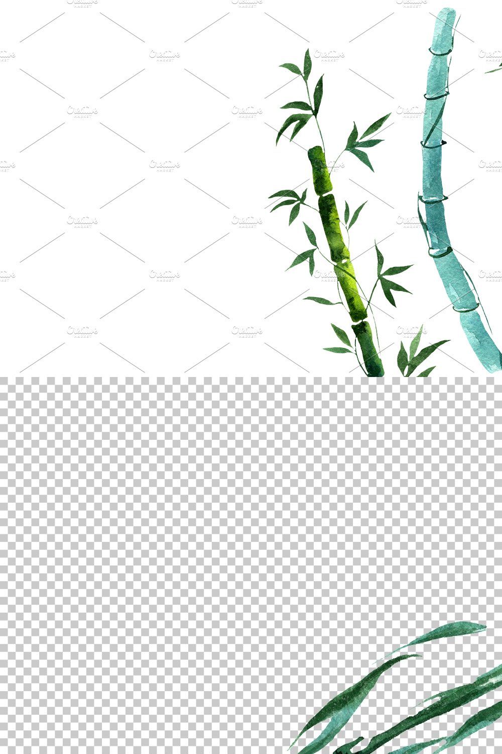 Exotic bamboo PNG watercolor set pinterest preview image.