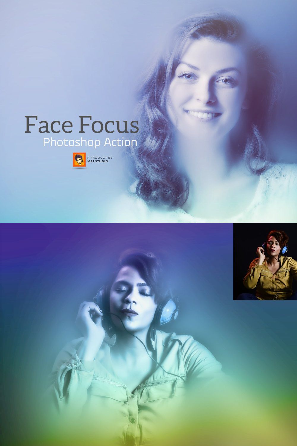 Face Focus Photoshop Action pinterest preview image.