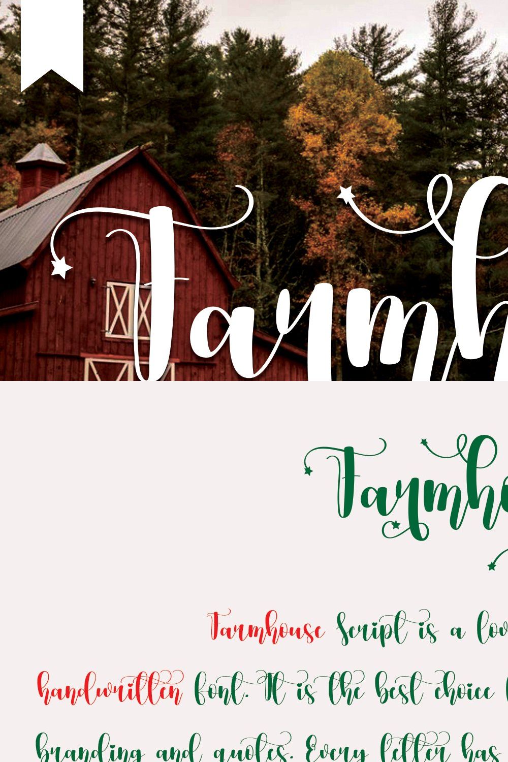 Farmhouse | Script font pinterest preview image.