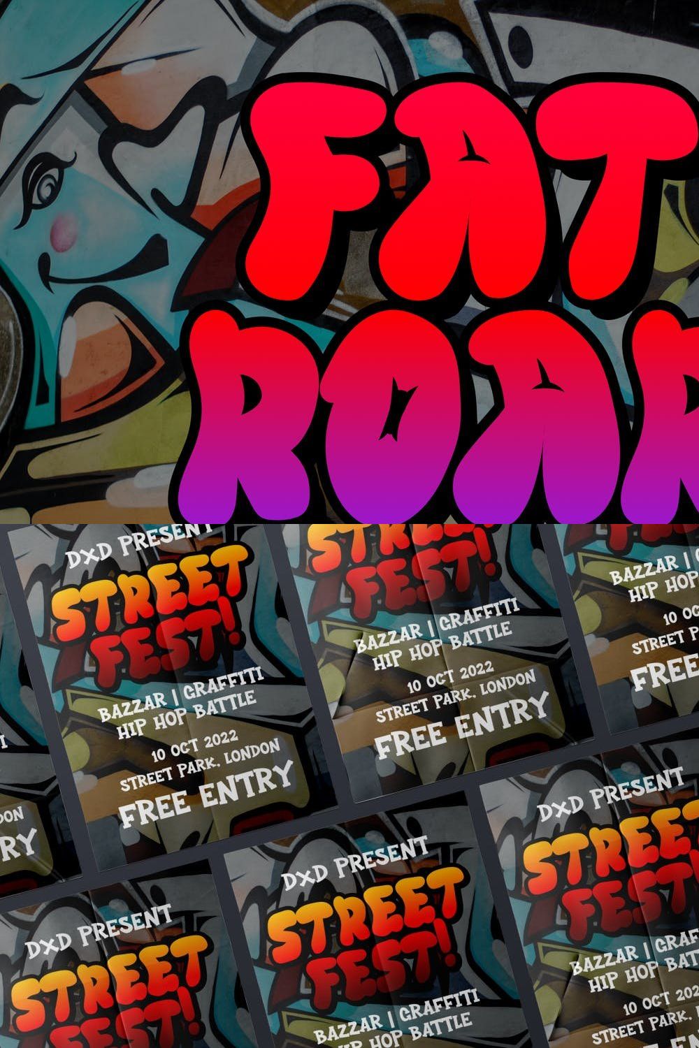 FAT ROAR- Cartoon Graffiti font pinterest preview image.