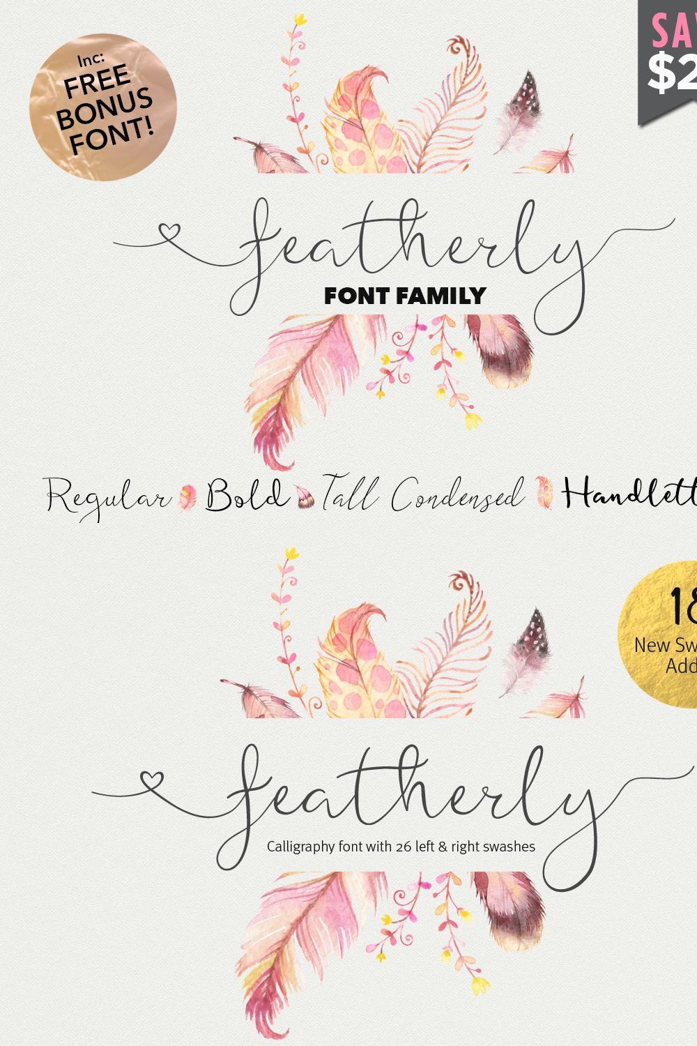 Featherly Font Family pinterest preview image.