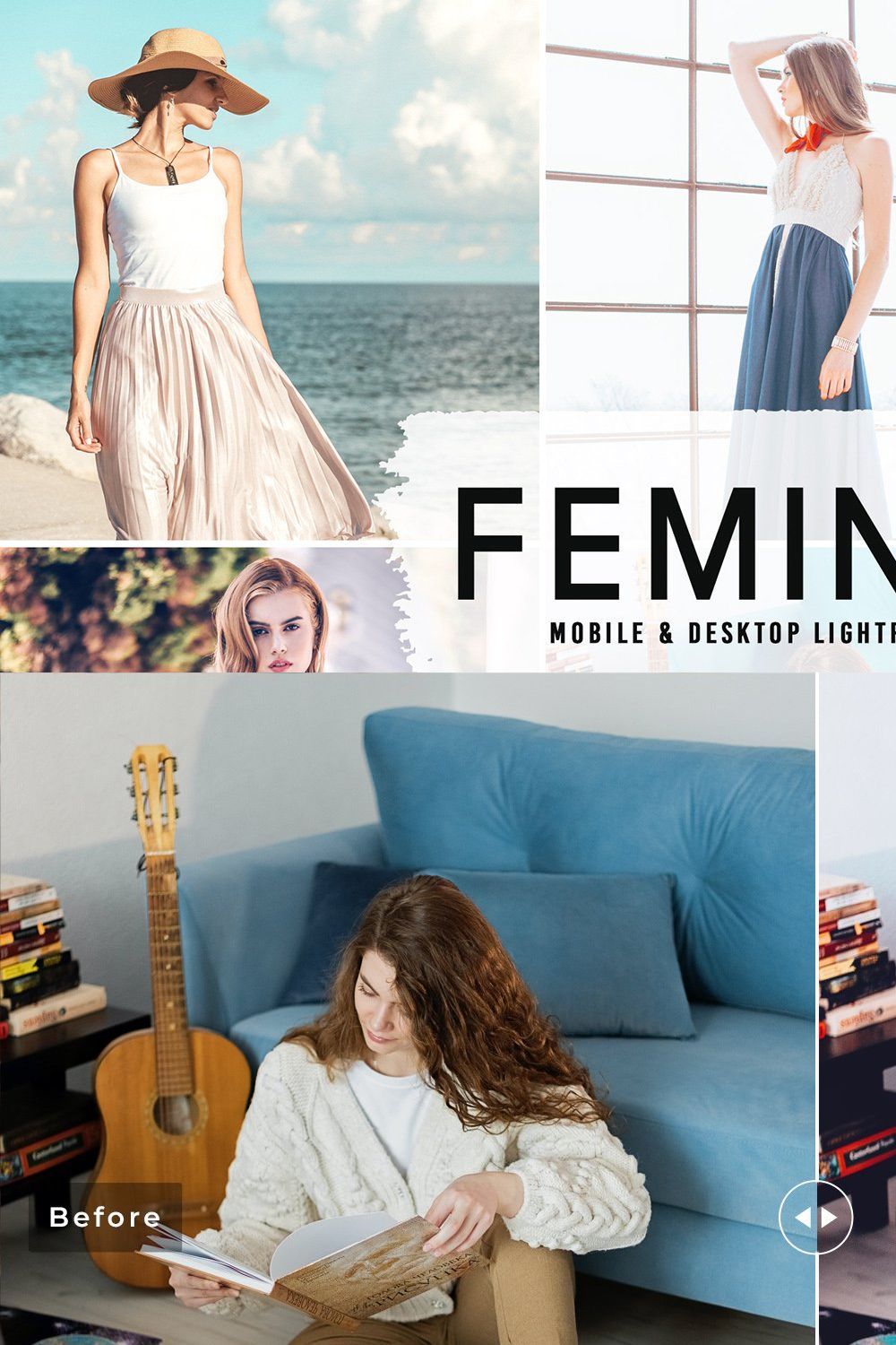 Feminine Pro Lightroom Presets pinterest preview image.