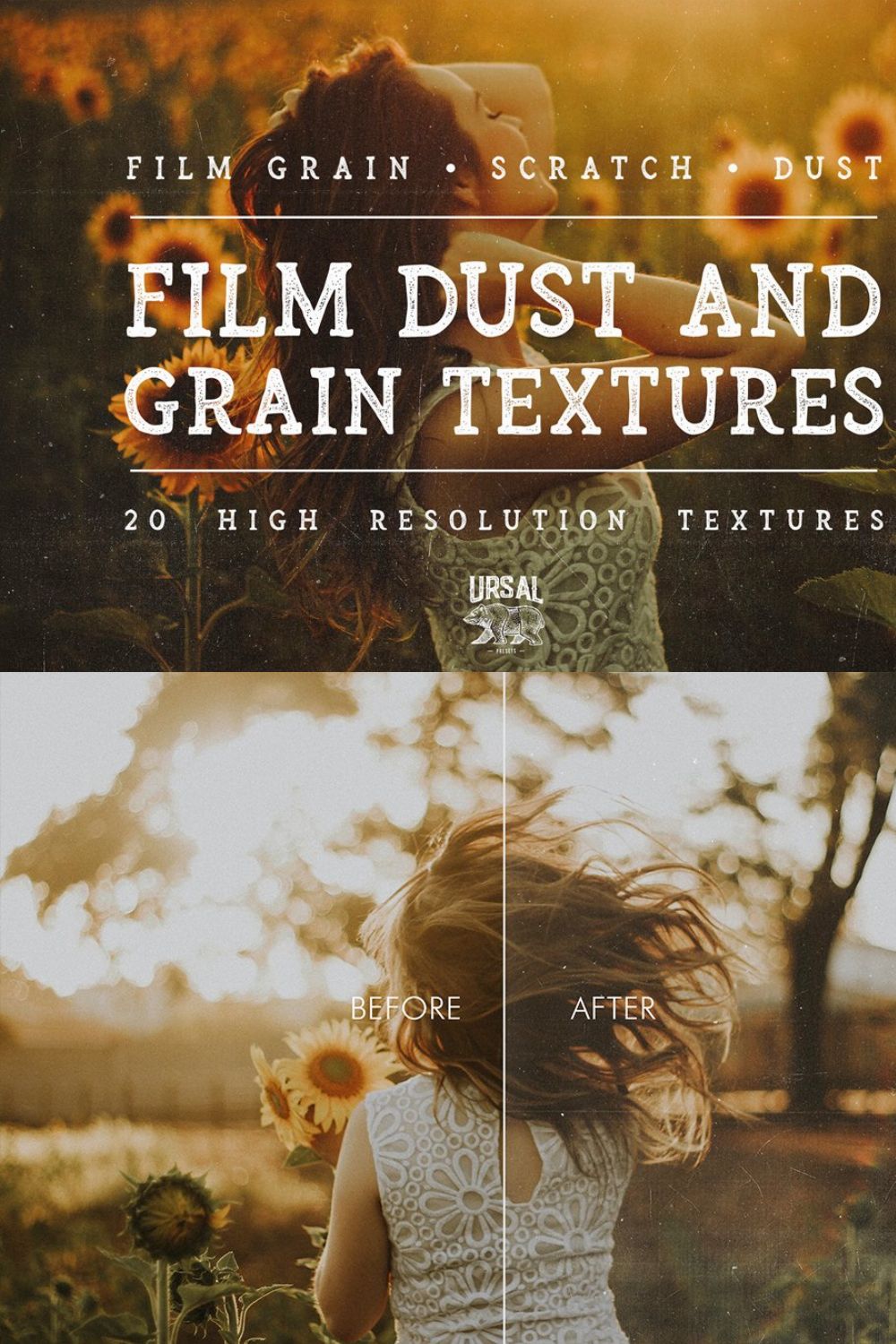 Film Dust & Grain Photoshop Textures pinterest preview image.