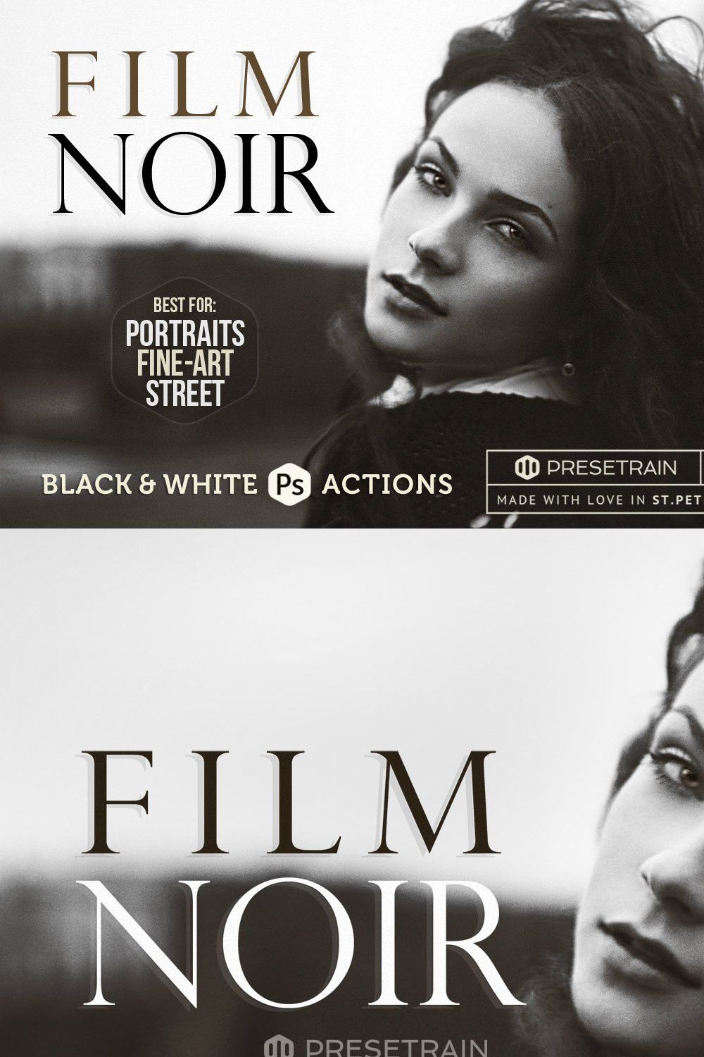 Film Noir B&W Photoshop Actions pinterest preview image.