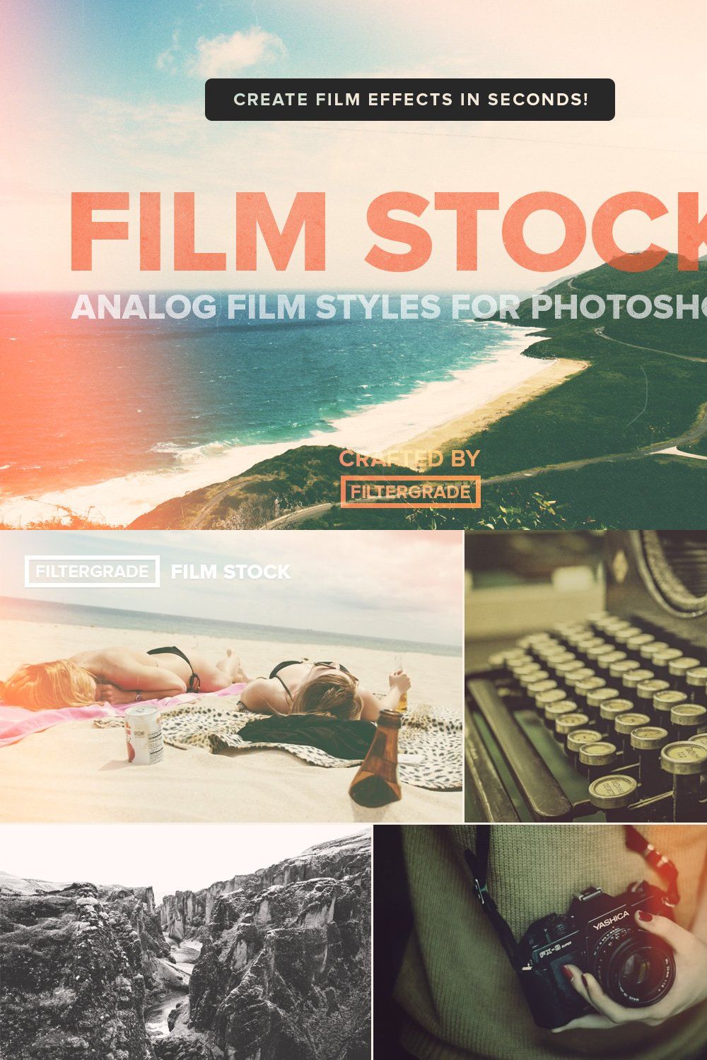 FilmStock - Analog Photoshop Actions pinterest preview image.