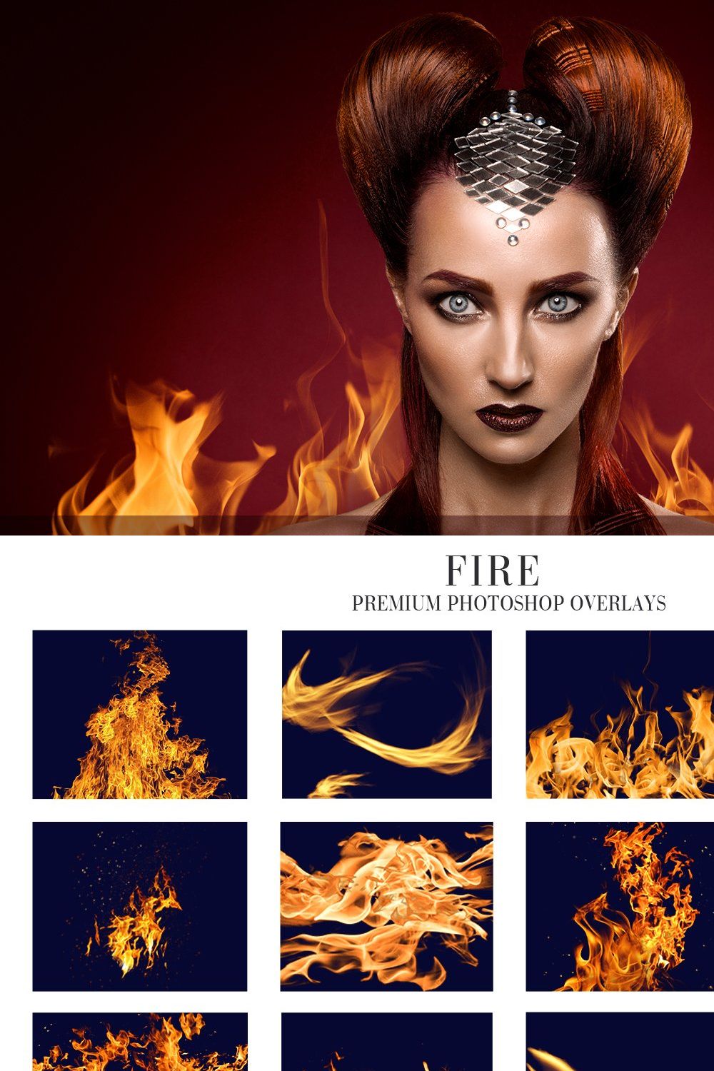 Fire Overlays Photoshop pinterest preview image.