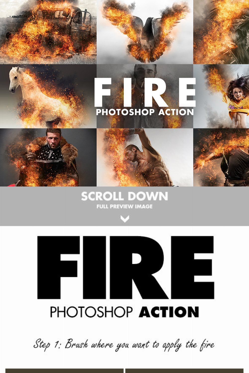 Fire Photoshop Action pinterest preview image.