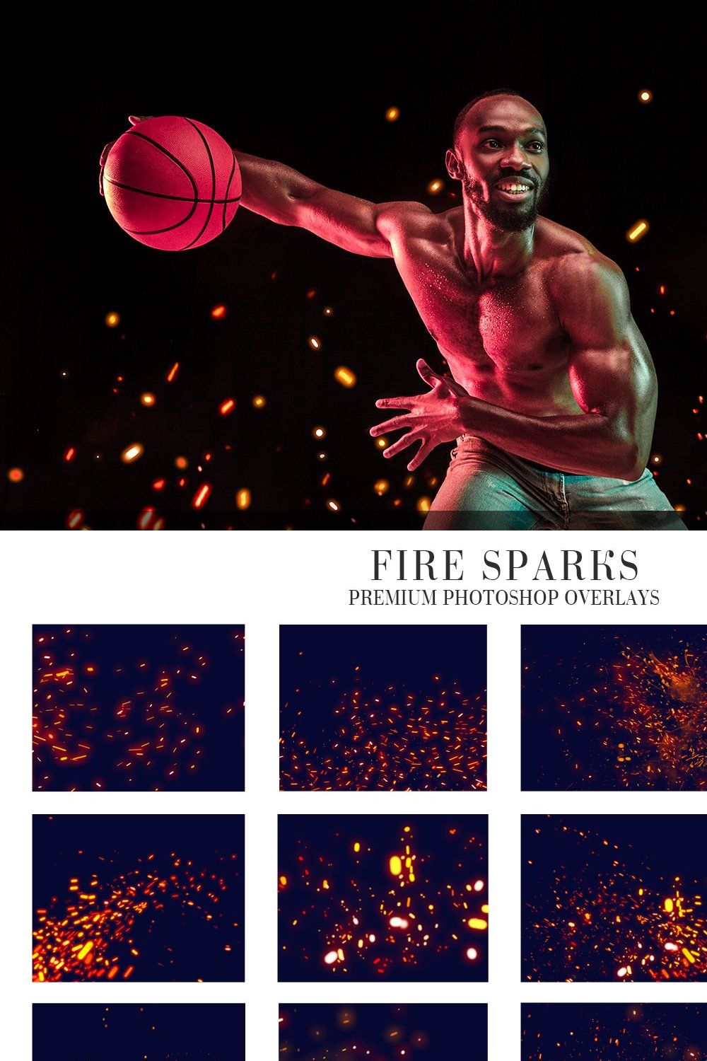 Fire Sparks Overlays Photoshop pinterest preview image.