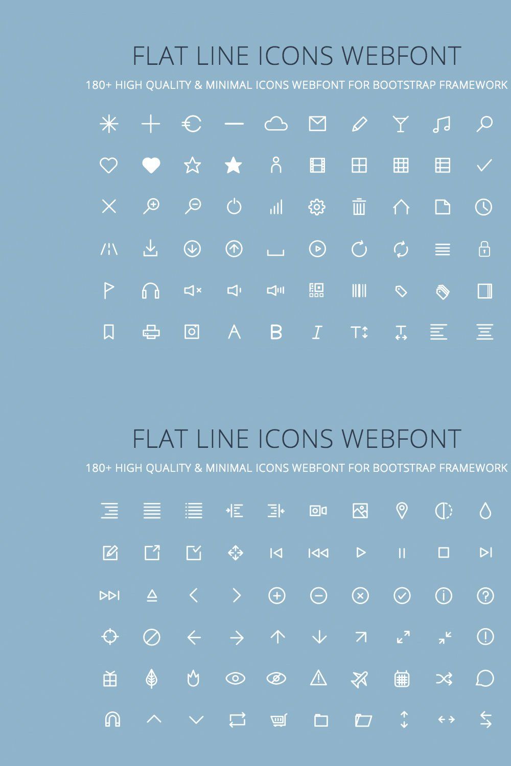 Flat Line Icons Webfont [Bootstrap] pinterest preview image.