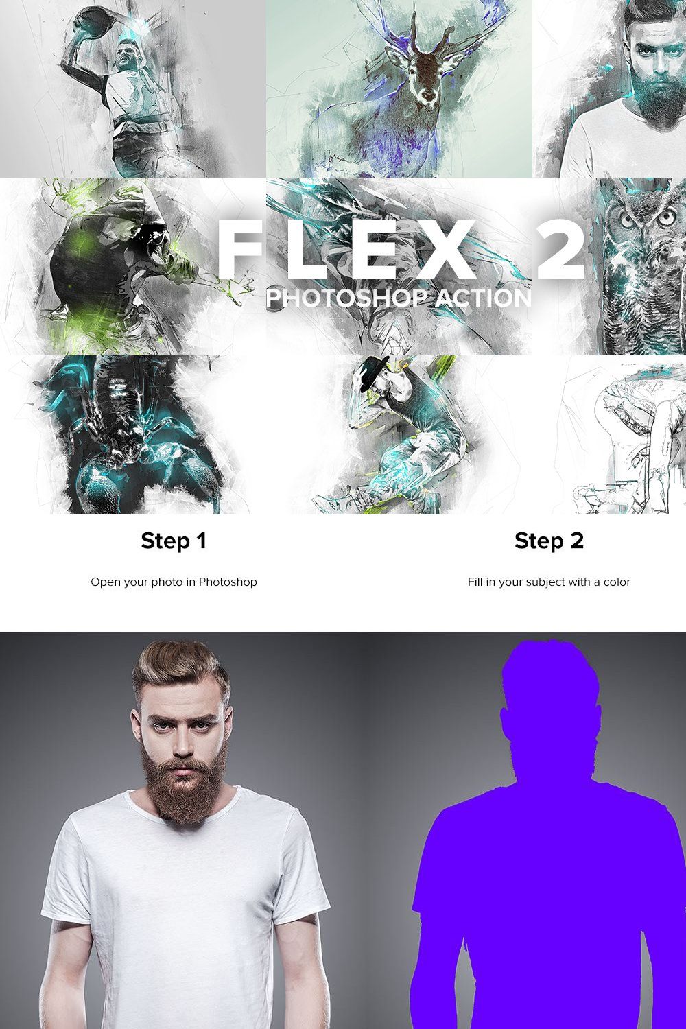 Flex 2 Photoshop Action pinterest preview image.
