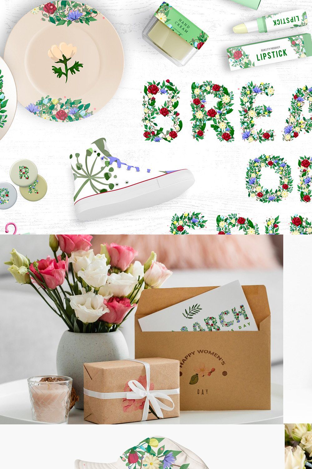 Floral Colorful Font + Decoration pinterest preview image.