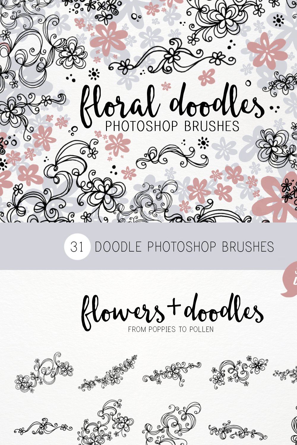 Floral Doodle photoshop brushes pinterest preview image.